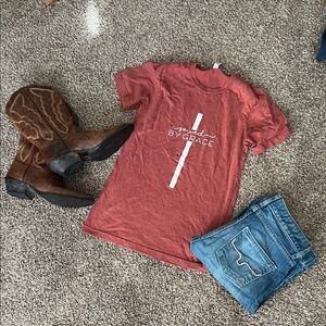 Heather Red Saved By Grace Christian Shirt xs